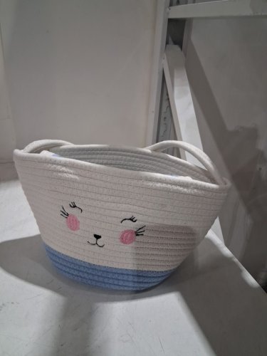 kids' SIAHFNW Easter Bunny Basket with Handle -12" x9" x 7.9" - blue/ white image 2