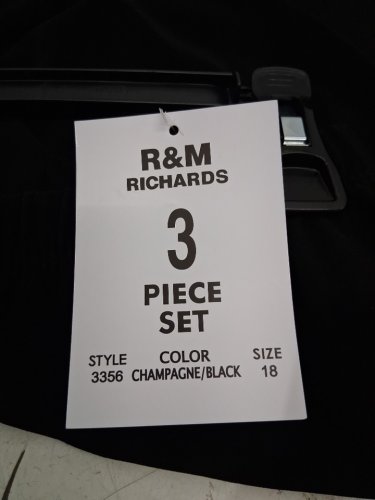 3PC Women's R&M Richards Sequined Embroidered Lace Pantsuit set - Size 18 - Black/Gold (style: 3356) image 7