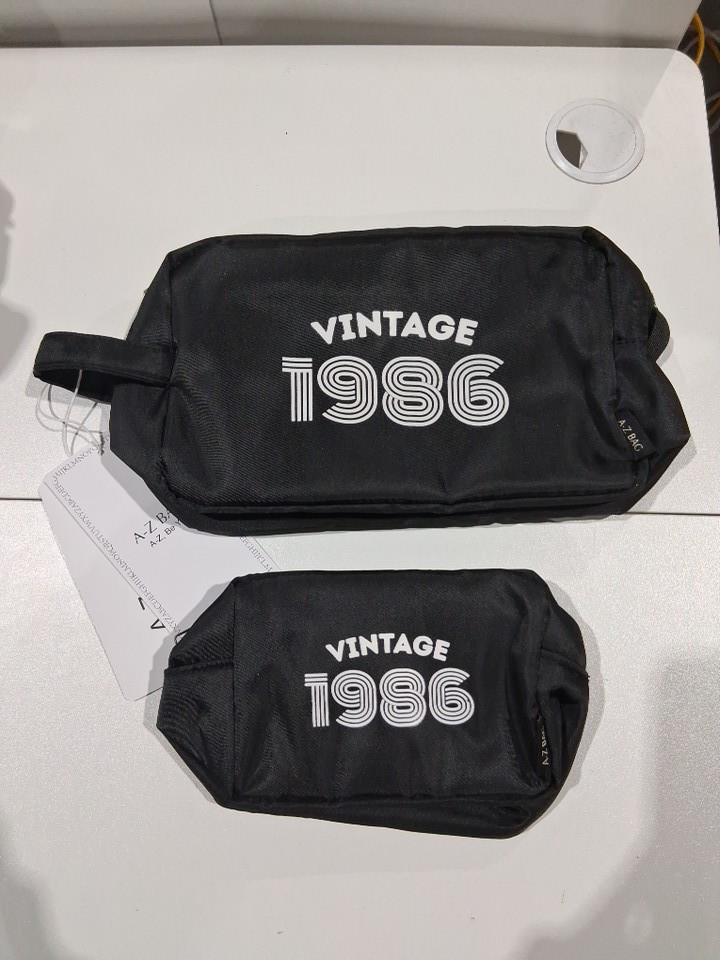 2pc A-Z BAG Toiletry and makeup organizer bag set - Vintage 1986 - Black - (Model: OE1B) image 5