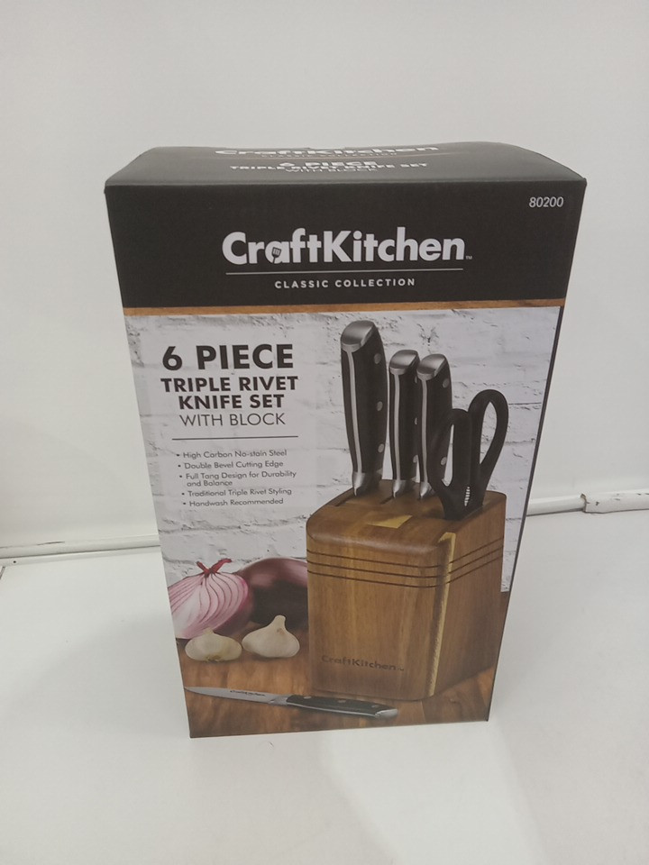 6PC CraftKitchen classic collection Triple rivet knife set with block (model: 80200) image 4