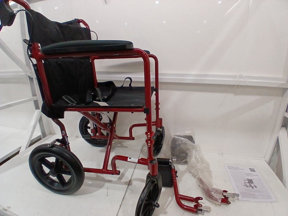 MEDLINE BASIC ALUMINUM TRANSPORT WHEELCHAIR 12" REAR WHEELS WITH BRAKES - 19"/300lbs cap - RED/black (MODEL: MDS808210ARE) image 5