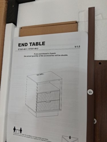 Nightstand with Charging Station- 2 Drawers with Fluted Panel - Walnut Brown image 3