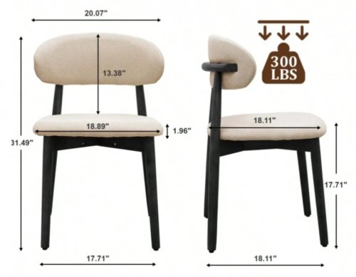 4pk fabric upholstered armless dining chair - 300lbs max - beige/black - (model: cfw001-14-b) image 2