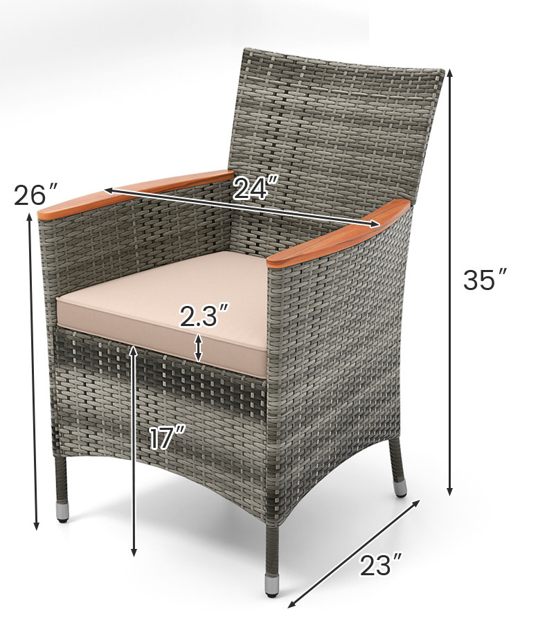 3PK Acacia Wood Cushioned PE Rattan Wicker Dining chair set - grey/brown (model: hw71815) image 2