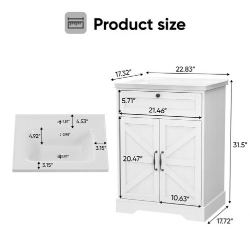 Smuxee Bathroom Vanity storage Cabinet with Flip Drawer - 31.5" x 22.8" x 17.3" - White (Model: HZ-TPG823WH) image 3