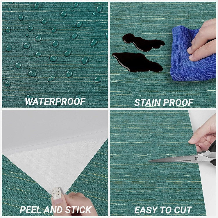 Decotalk Multi-purpose Peel and Stick Grasscloth Self Adhesive Wallpaper - 2FT x 16.5FT - Teal Green / Gold (Model: AQ33) image 2