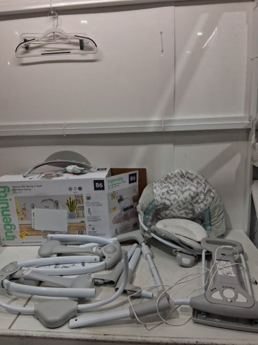 Ingenuity 2-in-1 convertme compact portable baby swing & seat with vibrations & nature sounds - battery powered - 20lbs max - raylan theme/grey (model: ‎12189) image 2