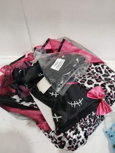 5PC GIRL'S PARTYHOLIC SKELECAT COSTUME LARGE (10-12) - BLACK PINK WHITE image 2