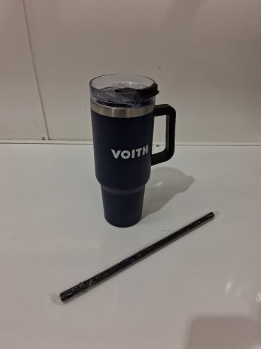 voith metal tumblr with straw - 30oz - navy blue/white image 2