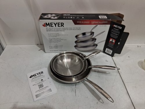 3PC MEYER ACCOLADE INDUCTION OVEN SAFE NO DRIP PROFESSIONAL COOKWARE PAN SET - 8" / 9.5" / 11" - STAINLESS STEEL (MODEL: 1801554) image 2