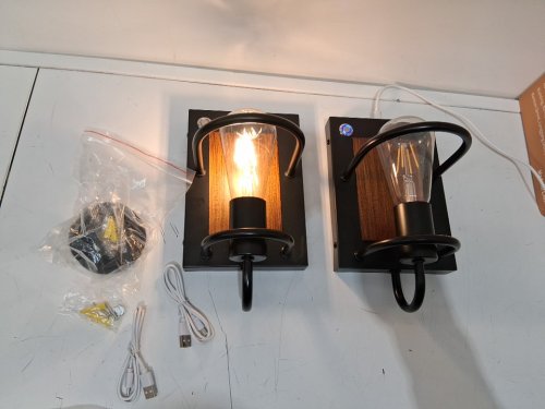 2pk Modern Industrial Wall Sconces Lighting Indoor Light Fixture - 60W - E26 - black/rustic wood image 3