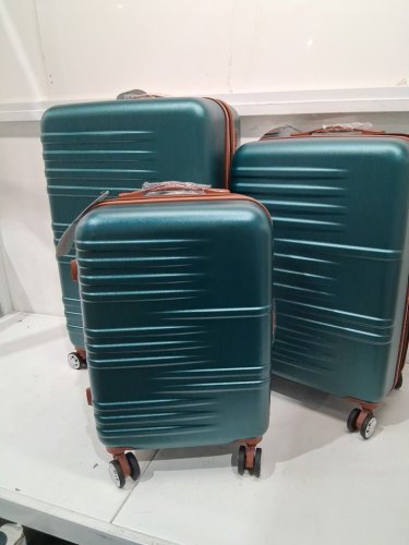 3pc costway Hard Shell Suitcase Set with TSA Lock Telescope Aluminum Handles and 360° Swivel Wheels - 20"/24"/28" - green (model:bl10015gn) image 3