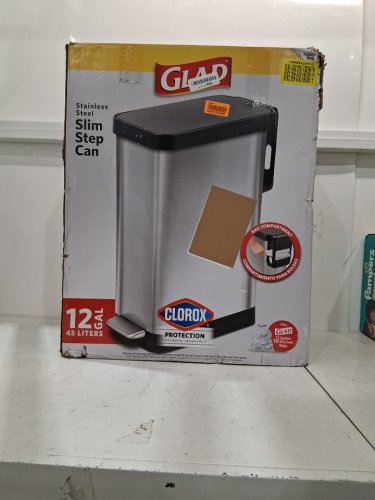 glad slim step stainless steel step trash/garbage can, 45 litre capacity - black/stainless steel image 7
