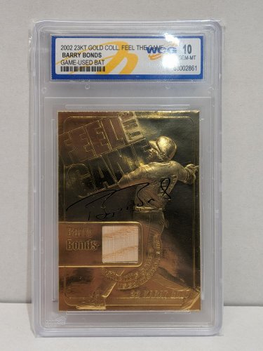 BARRY BONDS GAME USED BAT CHIP CARD - WCG GEM MINT 10 - 2002 GOLD COLLECTION FEEL THE GAME 23K GOLD #2482 image 2