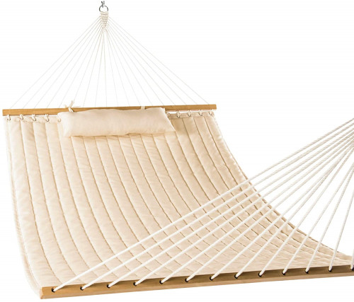 LAZY DAZE HAMMOCKS DOUBLE QUILTED FABRIC HAMMOCK SWING WITH PILLOW - 55" - BEIGE (MODEL: HM003148) image 2