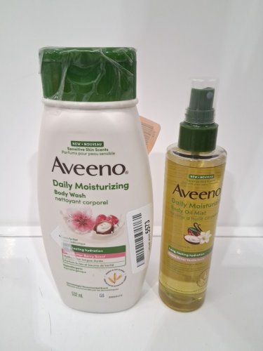 2pc aveeno body care products - 532ml/200ml -  daily moisturizing body wash / body oil mist image 2