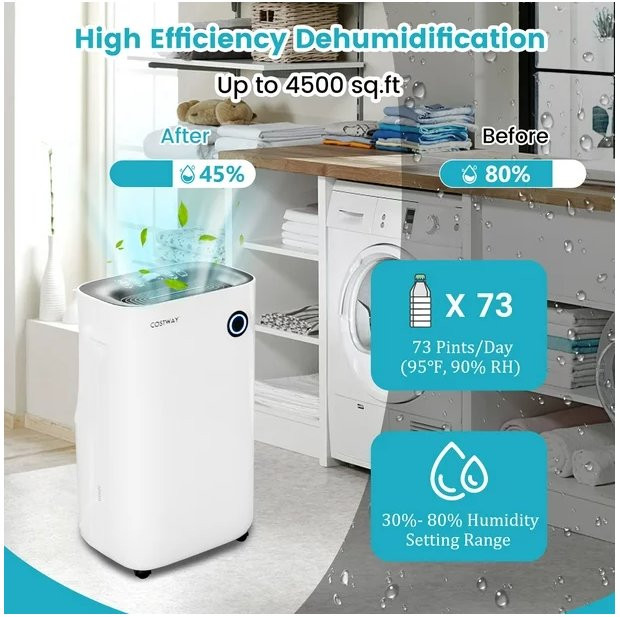 Costway Dehumidifier with 5 ModES - 4500 Sq. Ft - 6.5L - 115V - 400W - WHITE ( MODEL- ES10263US-WH) image 3