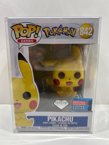 Funko pop! **diamond collection**2021 fall convention** Games: pokemon pikachu vinyl figure (#842) **plastic protector cover** image 2