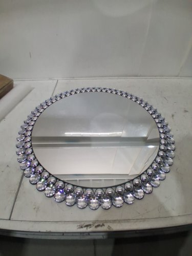 BST FURNH Decorative Round Mirror Wall Decor with Glass Crystal Rhinestone Frame - 24" - Silver Polished Crystal (Model: image 4