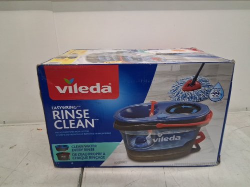 vileda easywring rinseclean spin mop & bucket system with reusable microfiber mophead & extendable handle - blue image 2