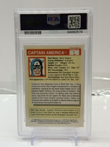 PSA GRADED 8 NM-MINT 1990 MARVEL UNIVERSE CAPTAIN AMERICA CARD #1 image 3