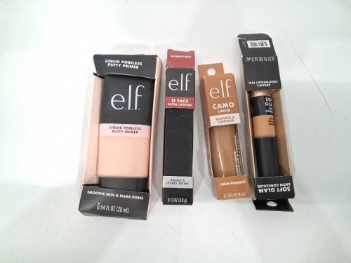 4 assorted elf makeup products - assorted  sizes, types and uses - primer / lipstick / bronzer & contour / concealer image 2