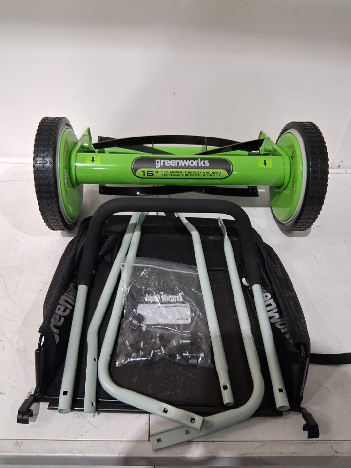 GreenWorks 16" Reel Lawn Mower with Grass Catcher - Green (Model: 25052) image 3