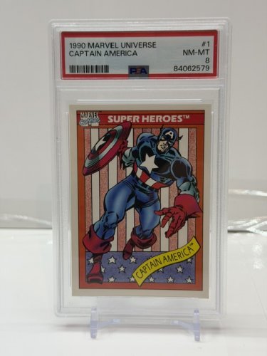 PSA GRADED 8 NM-MINT 1990 MARVEL UNIVERSE CAPTAIN AMERICA CARD #1 image 2