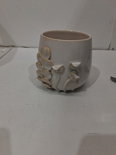 Stoneware Ceramic Planter with Textured Botanical Design - 9" x 8" x 7" - ivory (model:C112163362) image 3