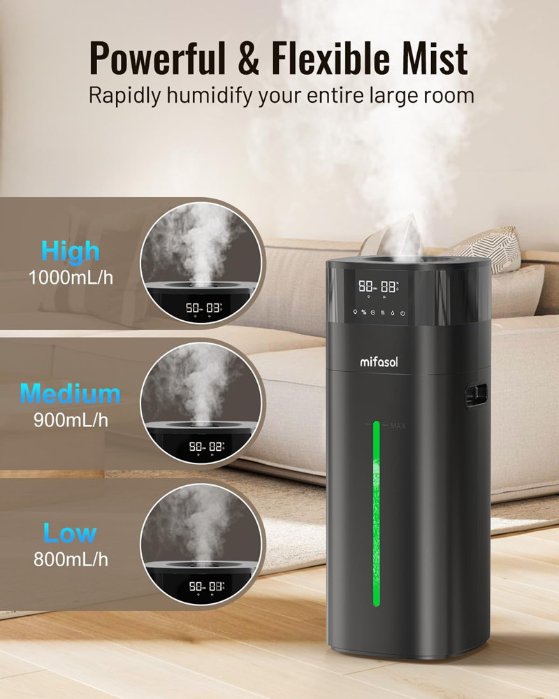 mifasol cool and Warm Mist Humidifier with Extended Mist Tube - 5.3 GAL/20L - 2000sq.ft - black (MODEL: mfs-mh-2301j) image 5