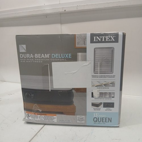 Intex Dura-Beam Series Deluxe Comfort Plush Mid Rise Airbed with Internal Electric Pump and Carrying Bag - QUEEN - 13" Height - Grey/White (Model: 67769ED) image 2