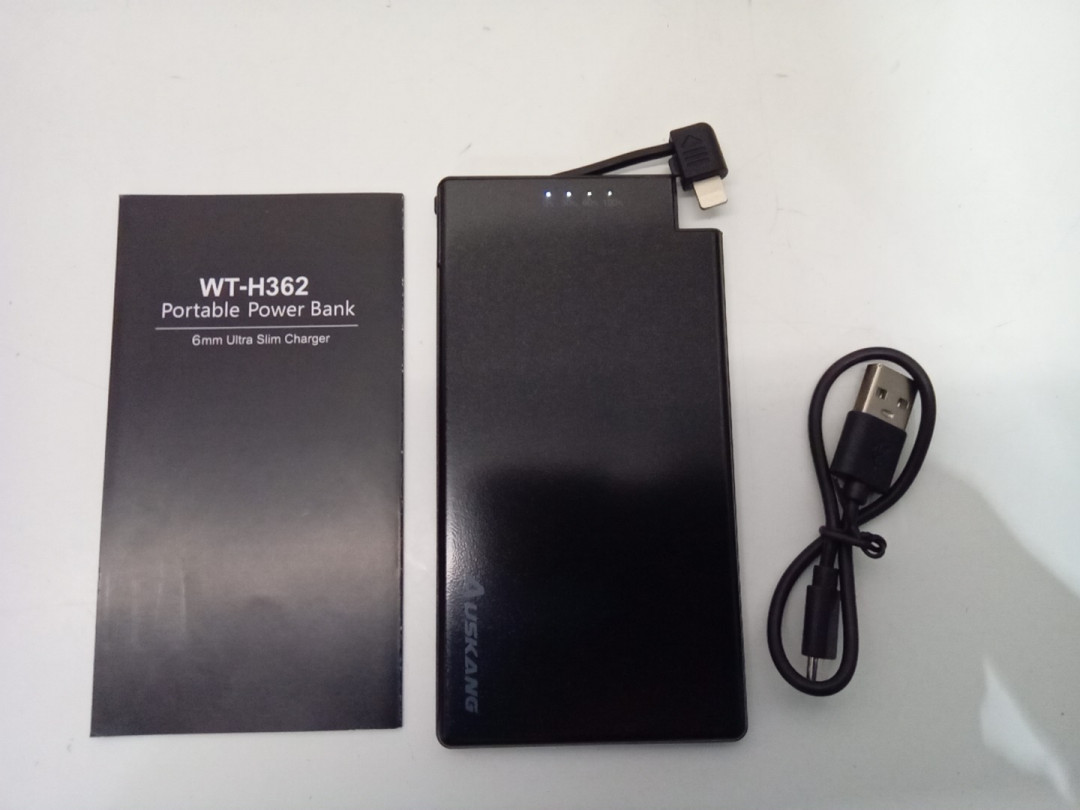 Auskang Ultra Slim Power Bank with Built-in Lightning Cable - 5000mAh - Black (Model: WT-H362) image 3