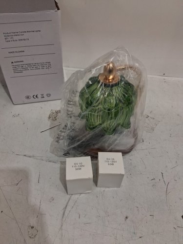 geezo fragrance candle warmer lamp with 2 bulbs - retro wood base/green glass shade image 3
