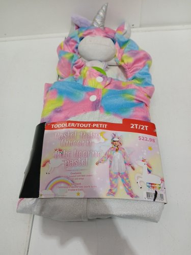 TODDLER PASTEL UNICORN HOODED JUMPSUIT WITH BOOT COVERS AND TAIL - 2T - MULTICOLOR image 2