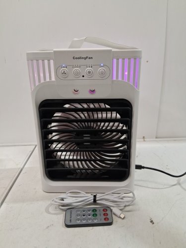 TIOKVIOP 4-IN-1 PERSONAL PORTABLE EVAPORATIVE AIR COOLING FAN WITH REMOTE, 3 WIND SPEED, 3 COOL MIST, 2-8 HOUR TIMER, AND LED LIGHT - WHITE (MODEL: AB-1) image 3