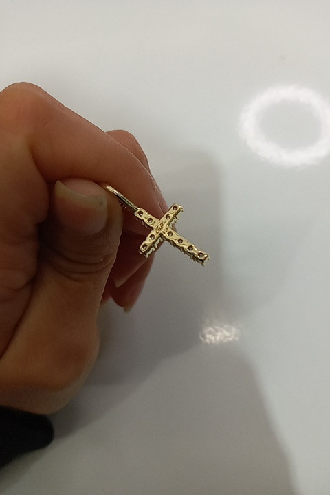 GLD micro diamond cross cubic zirconia pendant - 10mm x 16mm / fits up to 4mm rope chain - 925 sterling silver 18k gold plated image 4