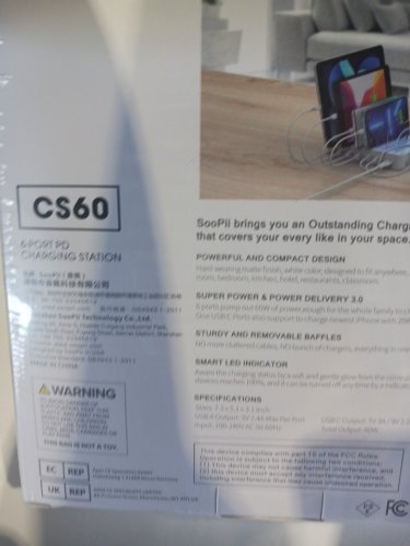 soopii 6-port usb fast charging station with cables included - 60w - white (model: cs60) image 3