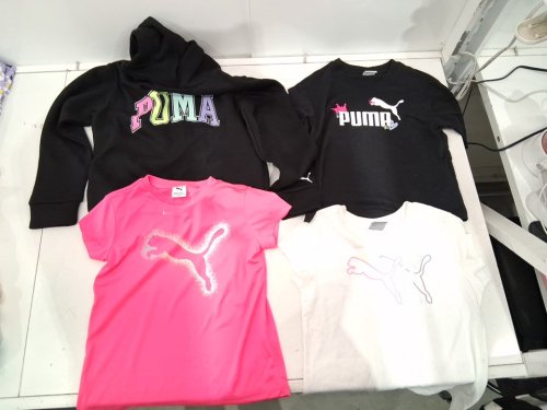 4 PUMA girl's TOPS - 1 HOODIE, 3 SHIRTS - MEDIUM (7/8) - BLACK/PINK/WHITE image 2