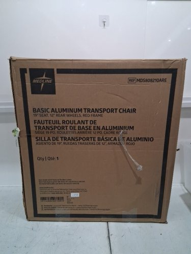 MEDLINE BASIC ALUMINUM TRANSPORT WHEELCHAIR 12" REAR WHEELS WITH BRAKES - 19"/300lbs capacity - RED/black (MODEL: MDS808210ARE) image 2