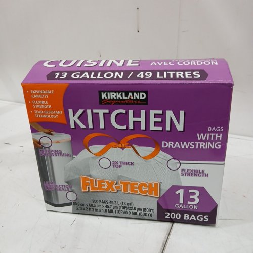 200pk kirkland signature kitchen garbage bags with drawstrings - 13gal - white (model: 1089787) image 2
