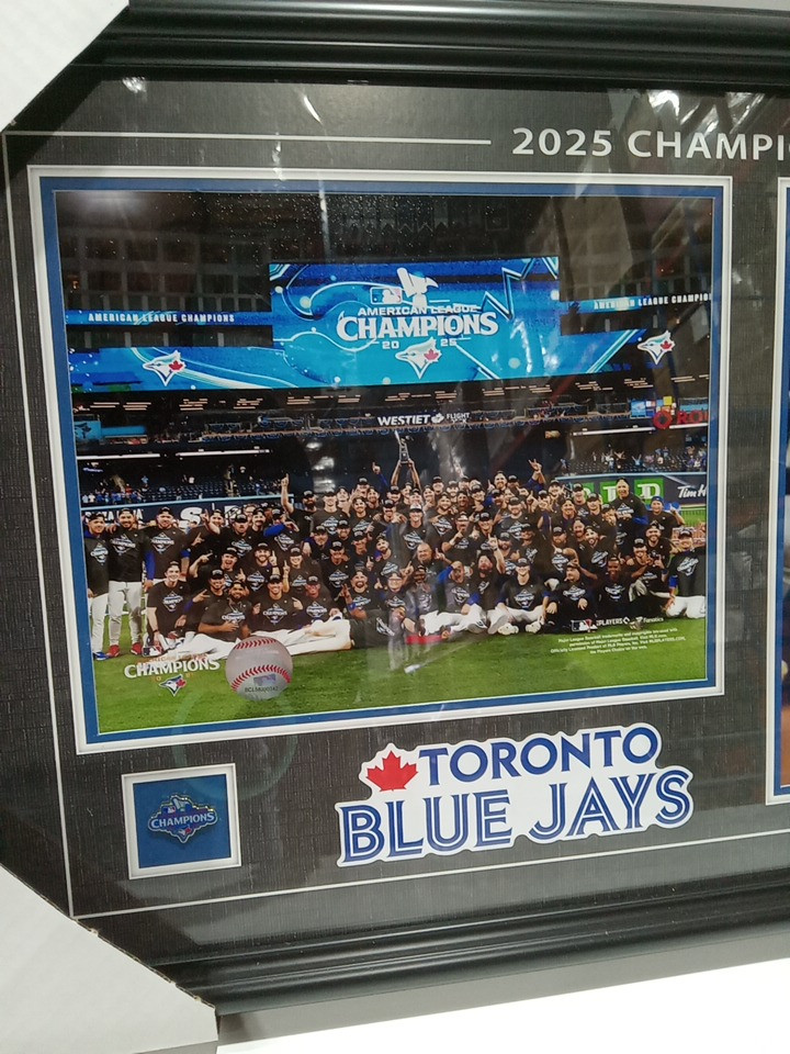 MLB toronto blue jays 2025 ALCS photo collage champions framed wall art with built-in decorative button - 24.5" x 15.5" (model: 1184832) image 3