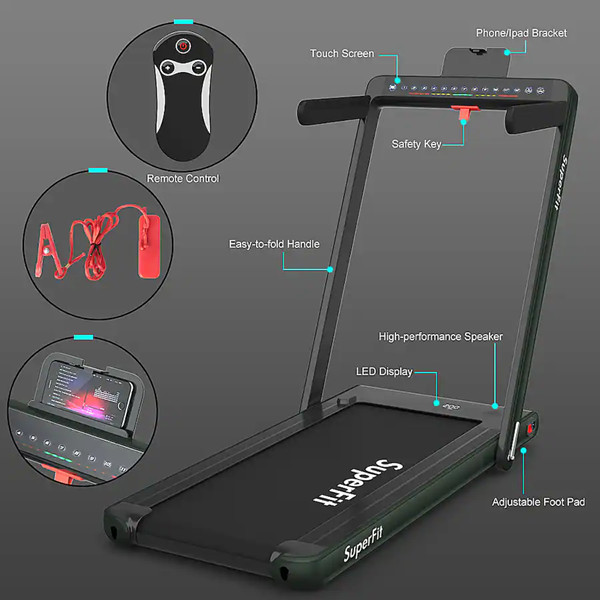 Costway SuperFit 2-In-1 Folding Treadmill With Remote Control - Upto 7.5MPH - 2.25HP - 265 LBS - black (Model: SP37522BK) image 2