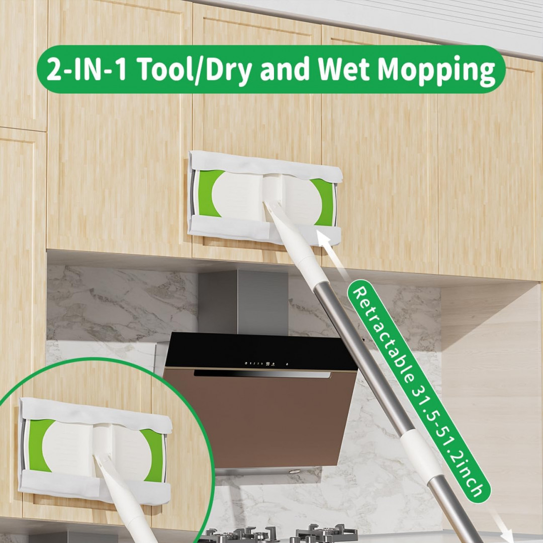 JoyCruise sweeper 2-in-1 dry/wet floor cleaning mop kit with 40 dry cloths & 6 wet cloths - retractable handle: 31" - 51" - green/white image 4