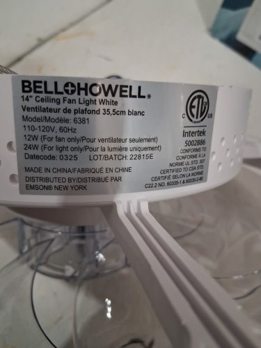 Bell + Howell CannonX Ceiling Fan with Light - 2200Lum/14" - White - (model: 6381) image 4