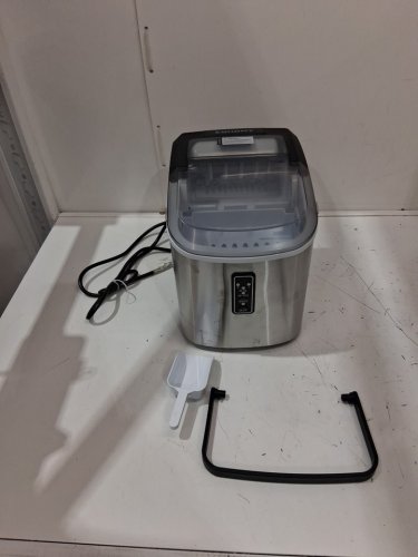 EUHOMY COUNTERTOP ICE MAKER MACHINE WITH HANDLE, BASKET & SCOOP - MAKES 26LB PER DAY - SILVER (MODEL: IM-01X/IM008-BSI-CAEH) image 4