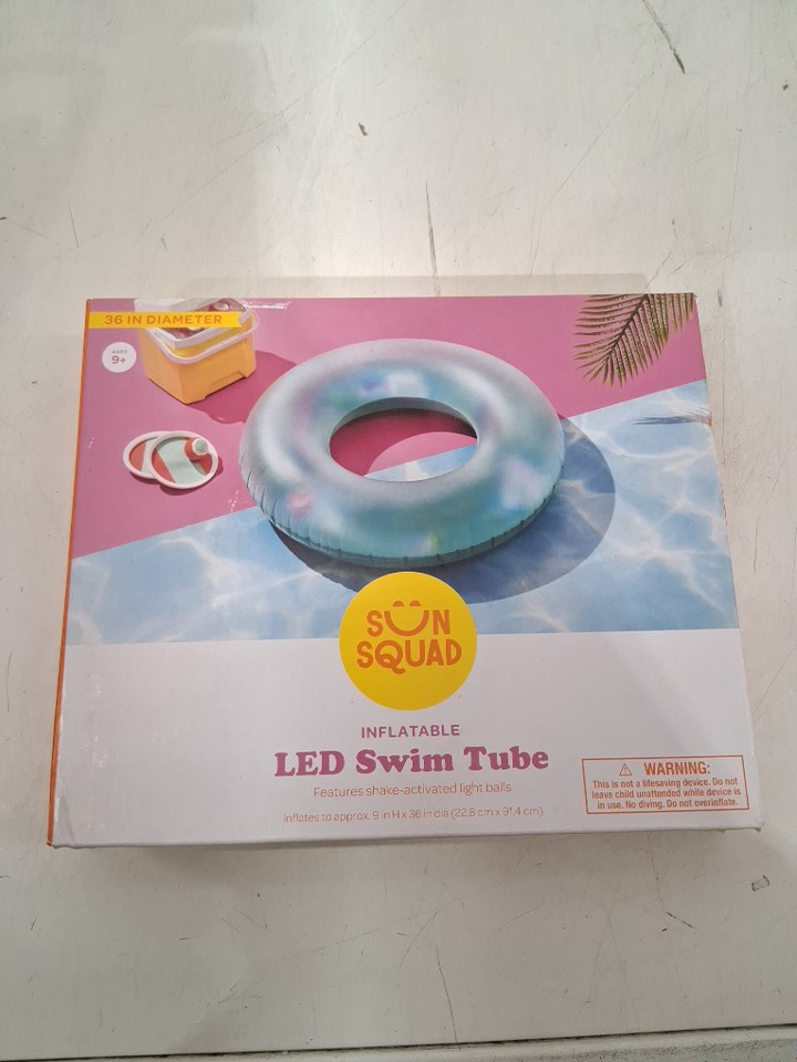 sun squad inflatable led swim tube with shake-activated light balls - 36" - blue image 2
