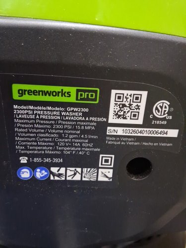 GREENWORKS PRO 2300 PSI 2.3 GPM 13 Amp Electric Pressure Washer Kit - Green (Model: GPW2300) image 6