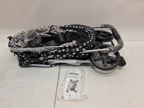 lpotius folding pet stroller for medium small dogs and cats wtih storage basket - 39'' x 31.5'' - 33lb cap - black/white (model: sp03p) image 3