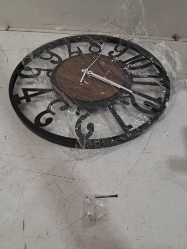 LEIKE Silent, Non Ticking, Battery Operated Rustic Round Modern Large Wall Clock - 32" - Arabic Numerals - dark wood image 4