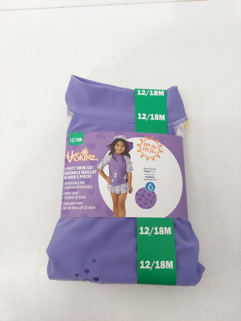 3PC UV SKINZ Kids Water Activated Print UPF 50+ Swim Set WITH SWIMSHIRT, BOTTOMS, AND REVERSIBLE HAT - 12M/18M - PURPLE (MODEL: 8072777) image 2